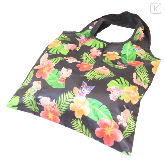 Japan Sanrio Eco Shopping Bag With Pouch - Tan Swimsuit Party Hibiscus Black - 2