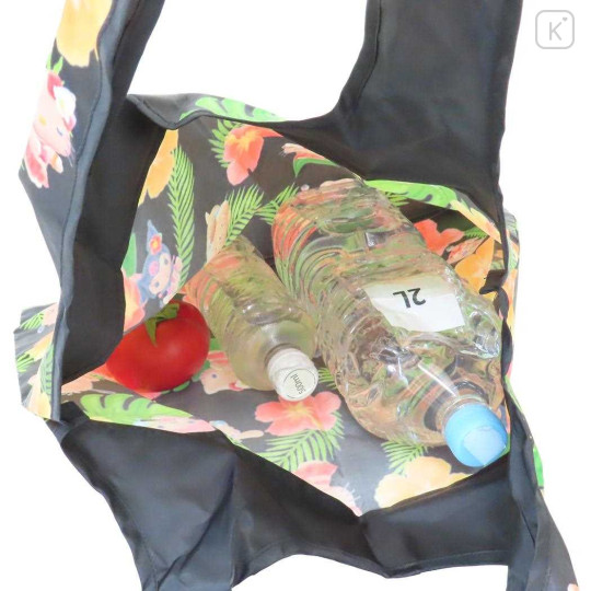 Japan Sanrio Eco Shopping Bag With Pouch - Tan Swimsuit Party Hibiscus Black - 3
