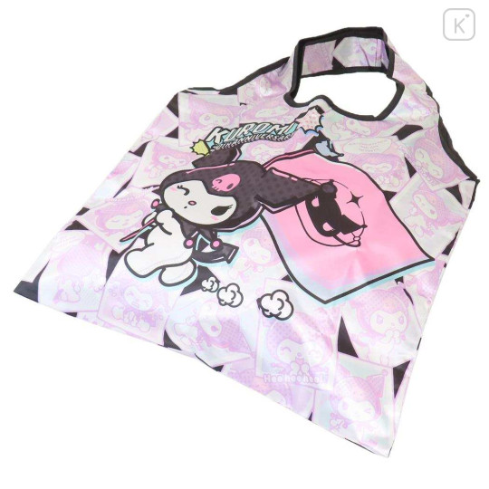 Japan Sanrio Eco Shopping Bag With Pouch - Kuromi : 20th Anniversary Black Pink - 2