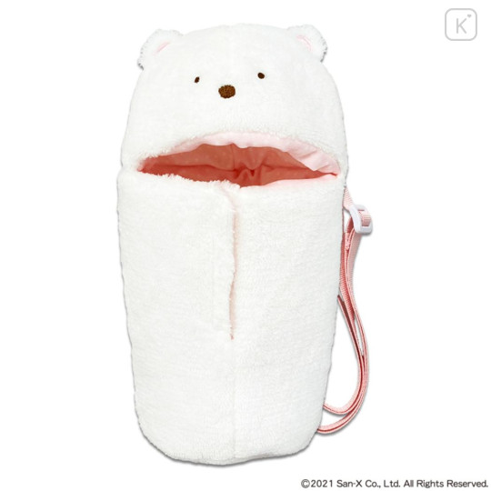 Japan San-X Plastic Bottle Holder with Strap - Sumikko Gurashi : Shirokuma Fluffy - 1