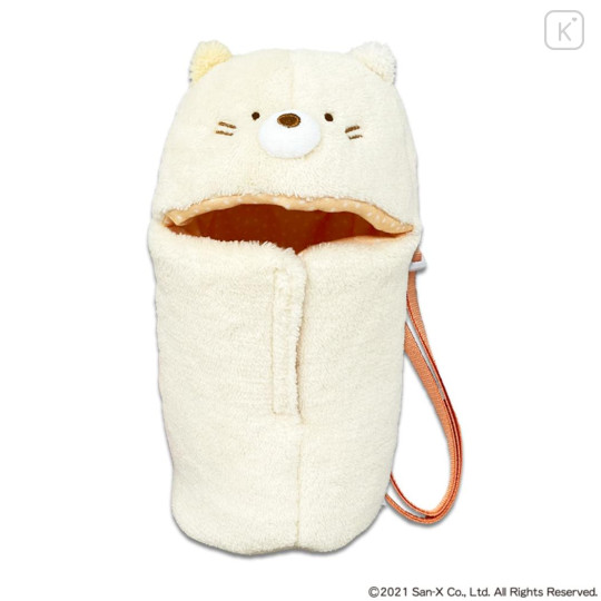 Japan San-X Plastic Bottle Holder with Strap - Sumikko Gurashi : Neko Fluffy - 1