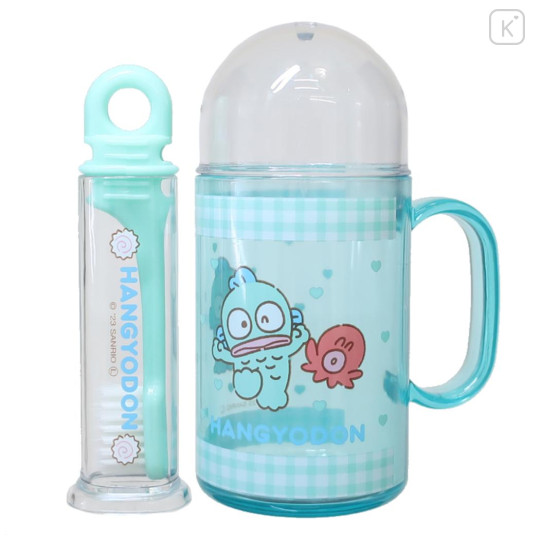 Japan Sanrio Toothbrush Set - Hangyodon : Gingham Turquoise - 1
