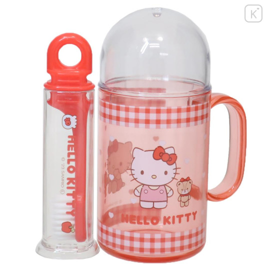 Japan Sanrio Toothbrush Set - Hello Kitty : Gingham Red - 1