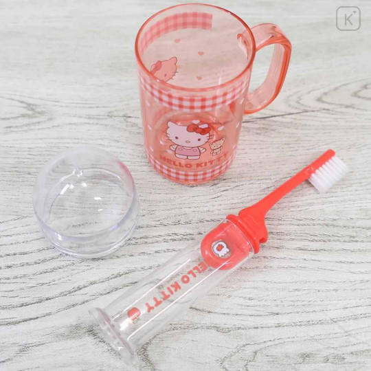 Japan Sanrio Toothbrush Set - Hello Kitty : Gingham Red - 3