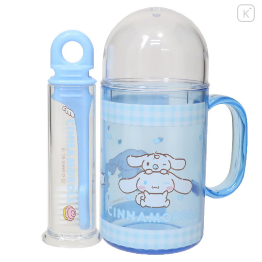 Japan Sanrio Toothbrush Set - Cinnamoroll : Gingham Blue - 1