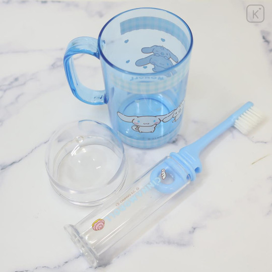 Japan Sanrio Toothbrush Set - Cinnamoroll : Gingham Blue - 3