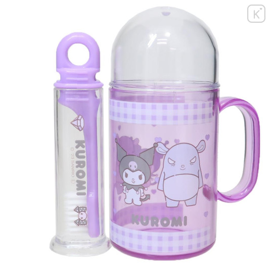Japan Sanrio Toothbrush Set - Kuromi : Gingham Purple - 1
