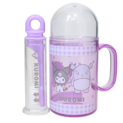 Japan Sanrio Toothbrush Set - Kuromi : Gingham Purple