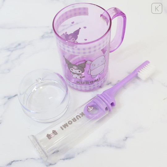 Japan Sanrio Toothbrush Set - Kuromi : Gingham Purple - 3