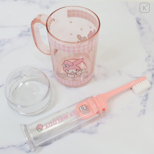 Japan Sanrio Toothbrush Set - My Melody : Gingham Pink - 3