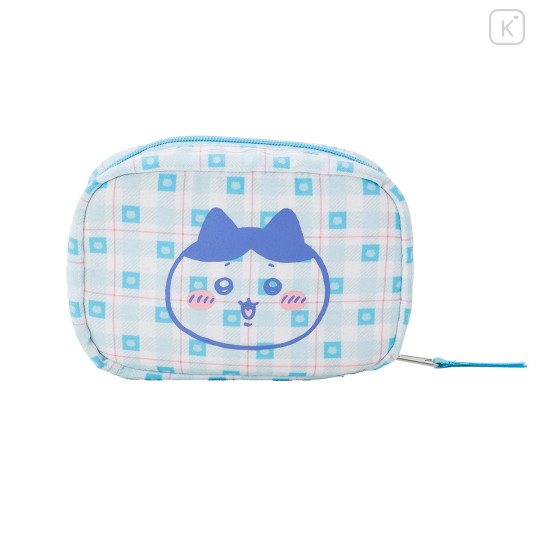 Japan Chiikawa Square Cosmetic Pouch - Hachiware : Check Blue - 1