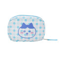 Japan Chiikawa Square Cosmetic Pouch - Hachiware : Check Blue - 1