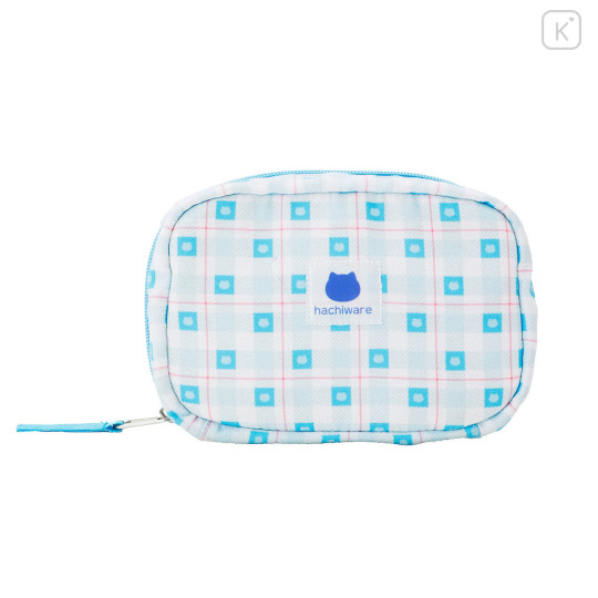 Japan Chiikawa Square Cosmetic Pouch - Hachiware : Check Blue - 8