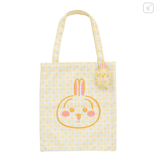 Japan Chiikawa Tote Bag With Plush Mascot - Usagi : Check Yellow - 1