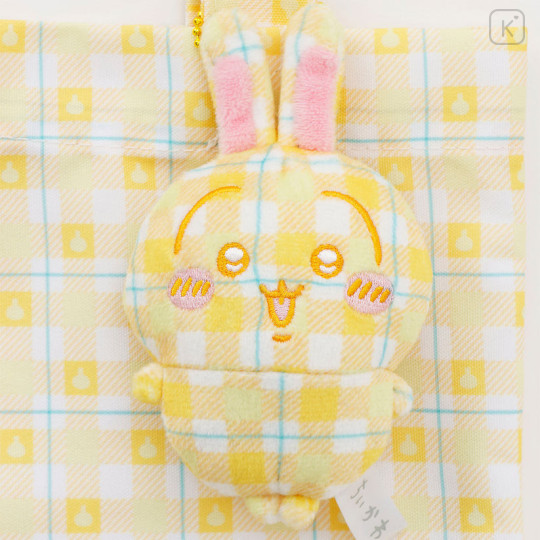 Japan Chiikawa Tote Bag With Plush Mascot - Usagi : Check Yellow - 2