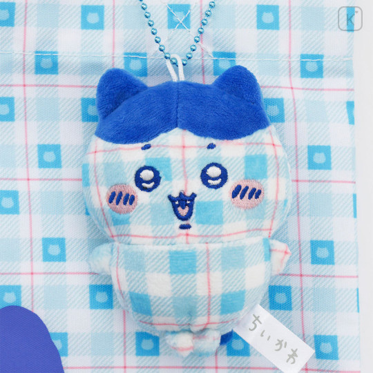 Japan Chiikawa Tote Bag With Plush Mascot - Hachiware : Check Blue - 2