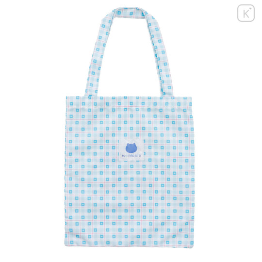 Japan Chiikawa Tote Bag With Plush Mascot - Hachiware : Check Blue - 7