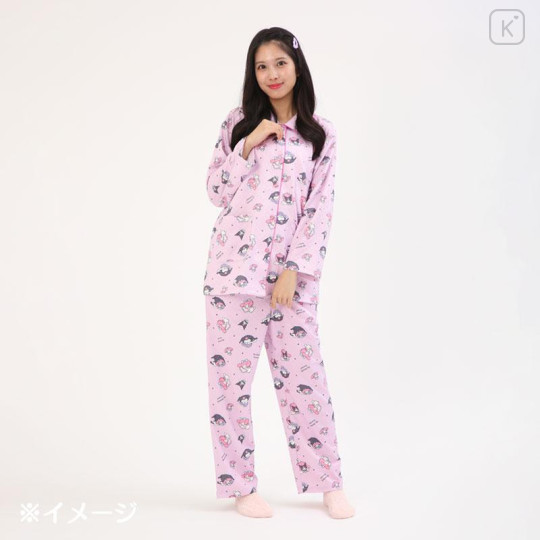 Japan Sanrio Long Sleeve Shirt Pajamas (M) - Kuromi & My Melody : Good Dream Pink - 5