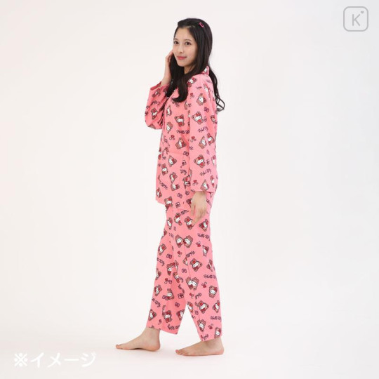 Japan Sanrio Long Sleeve Shirt Pajamas (L) - Hello Kitty : Bear Pink - 6