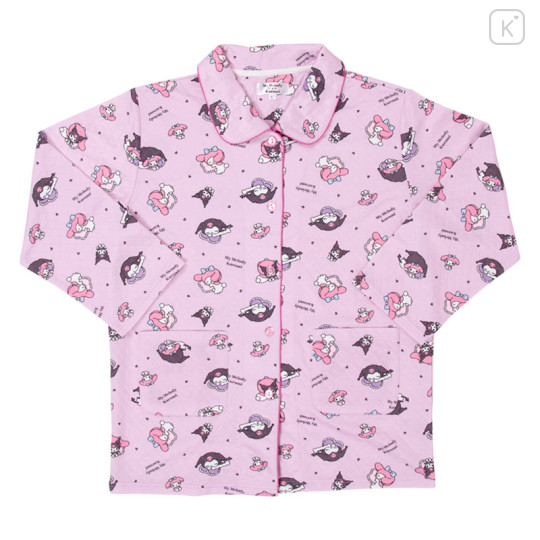 Japan Sanrio Long Sleeve Shirt Pajamas (L) - Kuromi & My Melody : Good Dream Pink - 2
