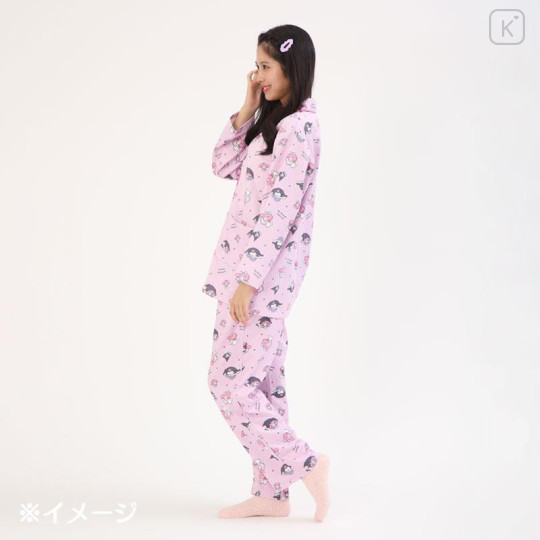 Japan Sanrio Long Sleeve Shirt Pajamas (L) - Kuromi & My Melody : Good Dream Pink - 6
