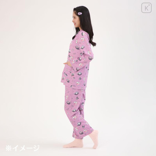 Japan Sanrio Long Sleeve Shirt Pajamas (L) - Kuromi & My Melody : Good Dream Purple - 6