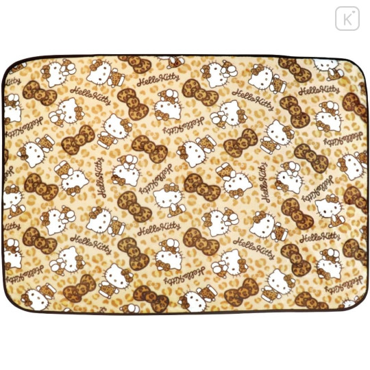 Japan Sanrio Fluffy Throw Blanket - Hello Kitty : Leopard Ribbon - 1