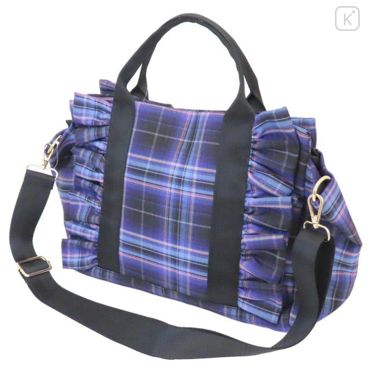 Japan Sanrio 2 Way Mini Tote Bag - Kuromi : 20th Anniversary Frill Black Purple - 2