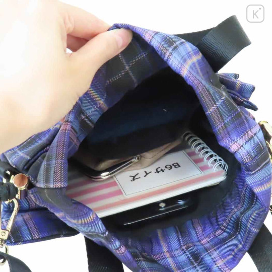 Japan Sanrio Shoulder Crossbody Bag - Kuromi : 20th Anniversary Frill Black Purple - 3