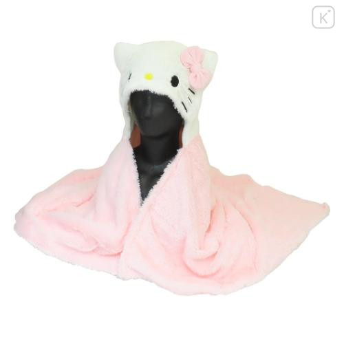 Japan Sanrio Fluffy Hooded Blanket - Hello Kitty : Pink - 4