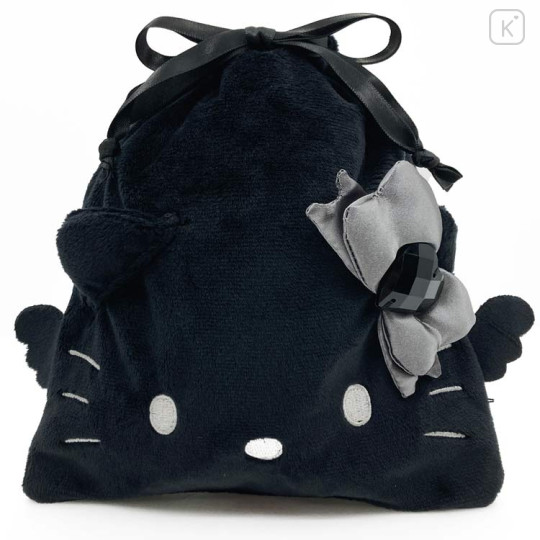Japan Sanrio Face Drawstring Bag - Hello Kitty : Black Angel Black - 1