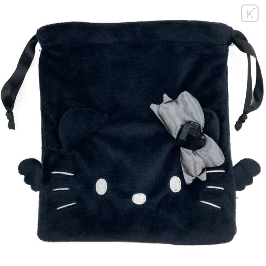 Japan Sanrio Face Drawstring Bag - Hello Kitty : Black Angel Black - 2