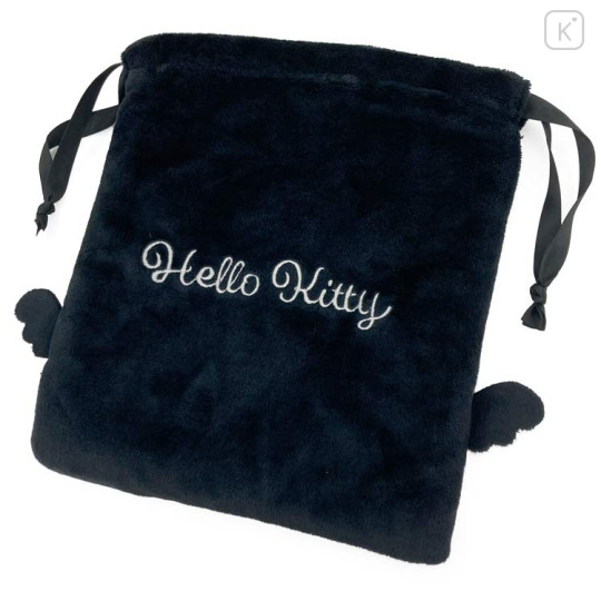 Japan Sanrio Face Drawstring Bag - Hello Kitty : Black Angel Black - 3