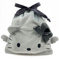 Japan Sanrio Face Drawstring Bag - Hello Kitty : Black Angel Gray - 1