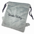 Japan Sanrio Face Drawstring Bag - Hello Kitty : Black Angel Gray - 3