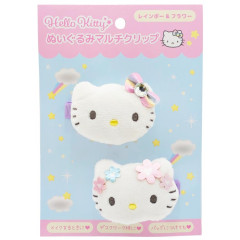Japan Sanrio Plush Multi Clip Set - Hello Kitty : Rainbow & Flower