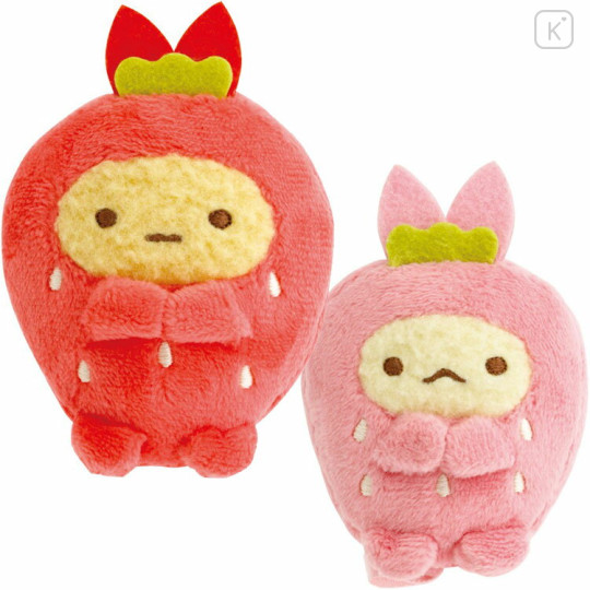Japan San-X Tenori Plush (SS) Set - Sumikko Gurashi : Fruit Parlor Strawberry Ebiten & Ebifurai no Shippo Fried Shrimp Tail - 1