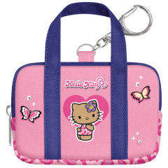 Japan Sanrio Miniature Keychain - Hello Kitty : Y2k Houndstooth School Bag Style Tan Pink