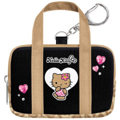 Japan Sanrio Miniature Keychain - Hello Kitty : Y2k Houndstooth School Bag Style Tan Black