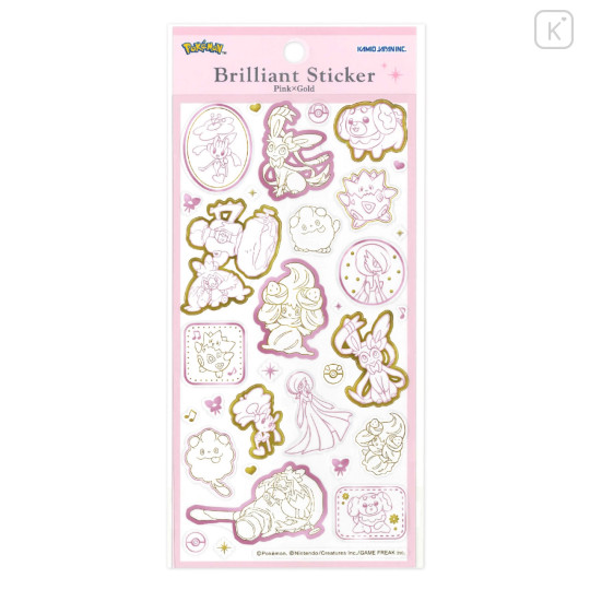 Japan Pokemon Gold Foil Clear Seal Sticker - Brilliant Sticker Fairy Type Pink × Gold - 1