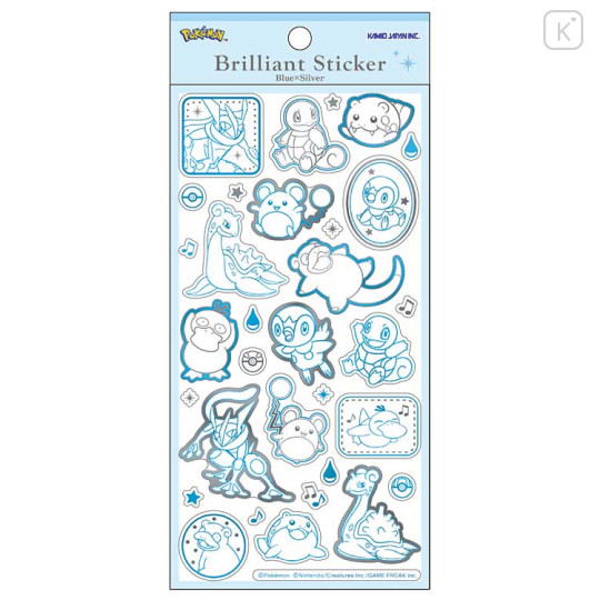 Japan Pokemon Gold Foil Clear Seal Sticker - Brilliant Sticker Water Type Blue × Silver - 1