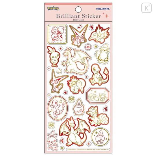 Japan Pokemon Gold Foil Clear Seal Sticker - Brilliant Sticker Fire Type Red × Gold - 1