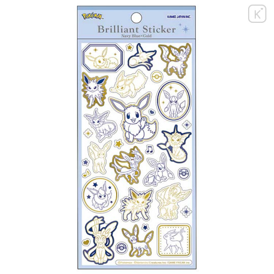Japan Pokemon Gold Foil Clear Seal Sticker - Brilliant Sticker Eevee Evolution Navy Blue × Gold - 1