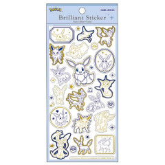 Japan Pokemon Gold Foil Clear Seal Sticker - Brilliant Sticker Eevee Evolution Navy Blue × Gold
