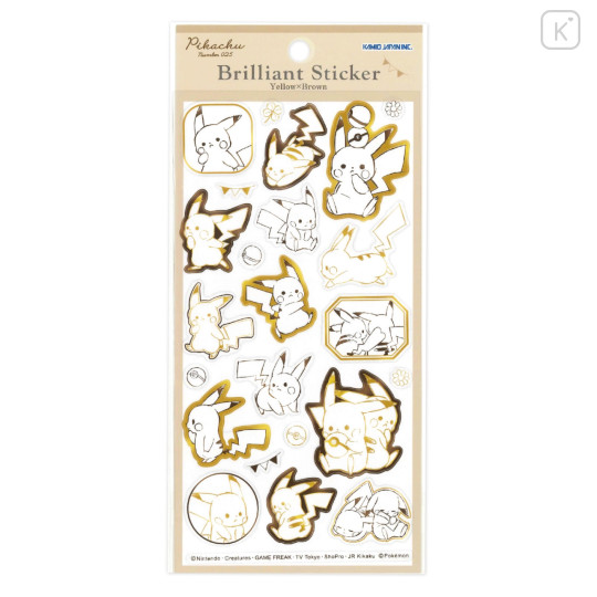 Japan Pokemon Gold Foil Clear Seal Sticker - Brilliant Sticker Pikachu Yellow × Brown - 1