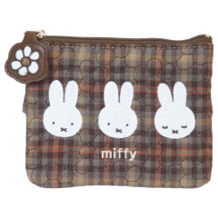 Japan Miffy Mini Pouch & Tissue Case - Miffy : Red Brown Quilted Check