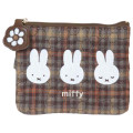 Japan Miffy Mini Pouch & Tissue Case - Miffy : Red Brown Quilted Check - 1