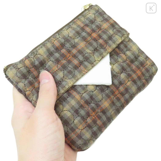 Japan Miffy Mini Pouch & Tissue Case - Miffy : Red Brown Quilted Check - 2