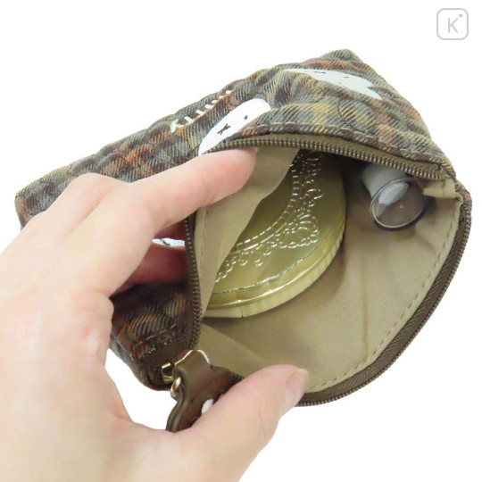 Japan Miffy Mini Pouch & Tissue Case - Miffy : Red Brown Quilted Check - 3