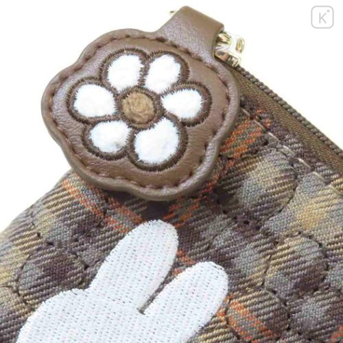 Japan Miffy Mini Pouch & Tissue Case - Miffy : Red Brown Quilted Check - 5